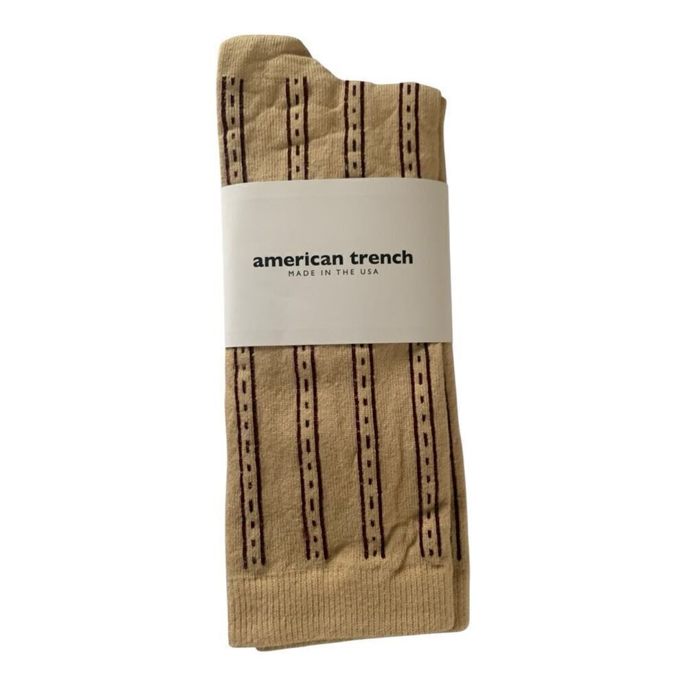 American Trench The Banker Crew Socks Khaki – Universal Fit 7–12, Made in USA
